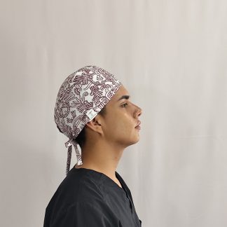 Gorro Quirúrgico de Cordones Blanco con Rojo